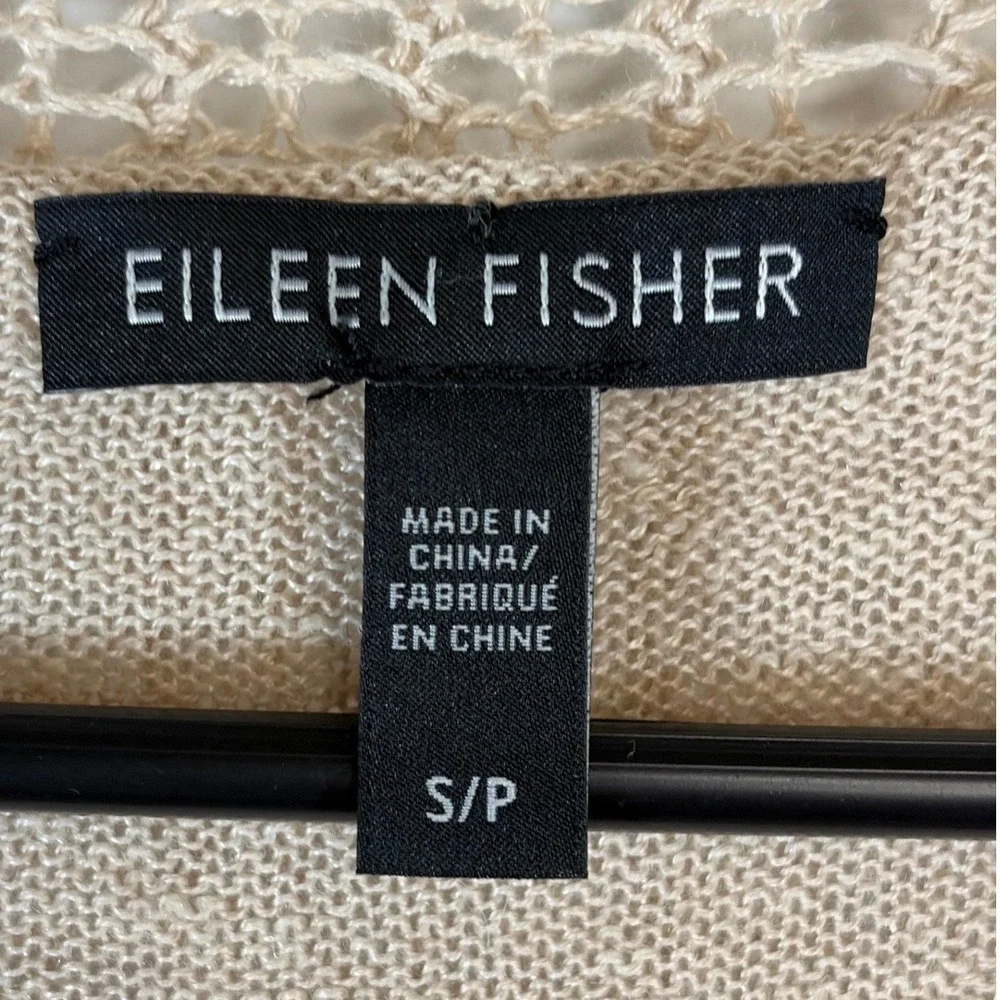 Eileen Fisher Womens Organic Linen Sweater Mesh Open Knit Tan S Beach Office